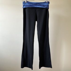 ALO Yoga foldover waistband high rise stripe wide leg flare leggings yoga pants